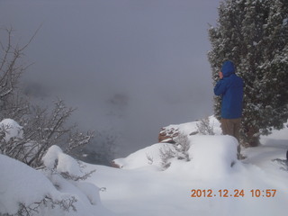 Zion National Park - cloudy, foggy Observation Point hike - another hiker at the top