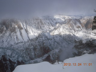 Zion National Park - cloudy, foggy Observation Point hike - view from the top