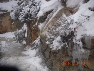 Zion National Park - cloudy, foggy Observation Point hike - icicles