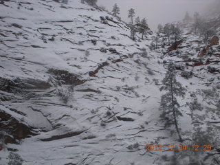 Zion National Park - cloudy, foggy Observation Point hike - wet path