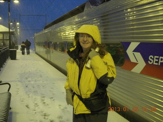 468 85r. Betsy next to train in snow