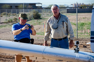 395 87b. Yaseen's pictures - Adam and Jim G and the video camera on the wing of N8377W