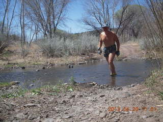 62 88l. Double Circle Ranch at Eagle Creek run - creek and Adam (tripod)