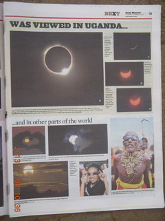 Uganda - drive back to Kampala - Daily Monitor newspaper on the eclipse