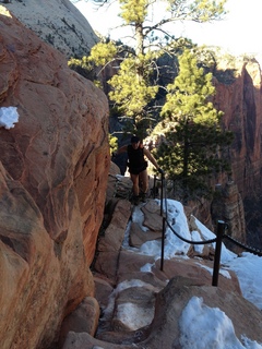 Zion National Park - Angels Landing hike - Adam in rock