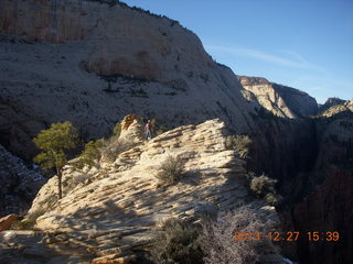 Zion National Park - Angels Landing hike - hiker waving at the top