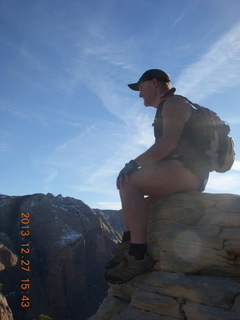 Zion National Park - Angels Landing hike - Adam taking a picture of the ledge at the top