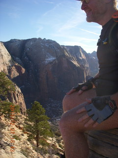 Zion National Park - Angels Landing hike - at the top - Adam sitting on a hill