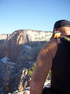 Zion National Park - Angels Landing hike - at the top - Adam hiking to the ledge