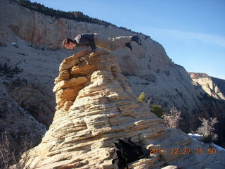 Zion National Park - Angels Landing hike - at the top - Adam and Angels Landing shirt