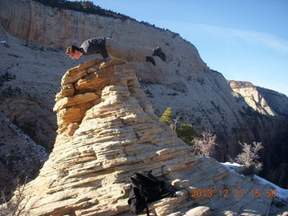 Zion National Park - Angels Landing hike - at the top - Adam atop hill