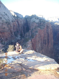 Zion National Park - Angels Landing hike - at the top - Adam sitting on a hill