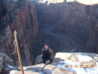 Zion National Park - Angels Landing hike - at the top - Brian balanced on a hill