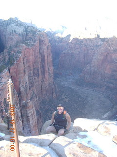 Zion National Park - Angels Landing hike - at the top - Brian balanced on a hill