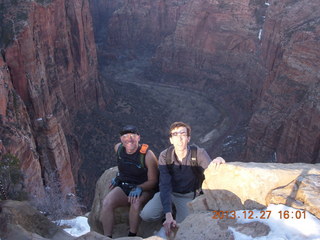 Zion National Park - Angels Landing hike - at the top - Brian balanced on a hill