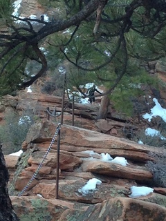 Zion National Park - Angels Landing hike - descending - Adam sitting