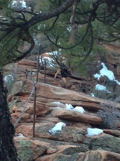 Zion National Park - Angels Landing hike - descending - Adam sitting