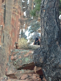 Zion National Park - Angels Landing hike - descending - Adam sitting