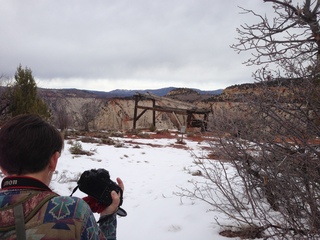 Zion National Park - Cable Mountain hike - Brian making a snow angel