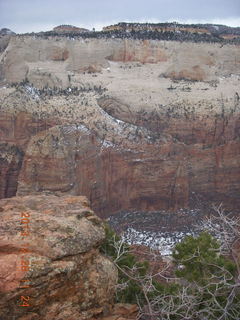 Zion National Park - Cable Mountain hike end view - snowy switchbacks