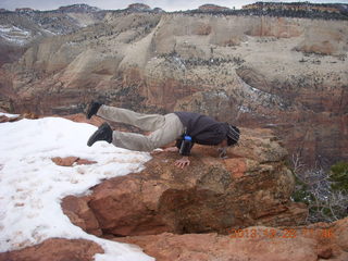 Zion National Park - Cable Mountain hike end view - Brian balancing