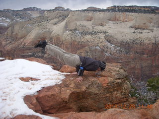 99 8gu. Zion National Park - Cable Mountain hike end view - Brian balancing