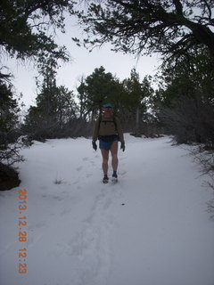 Zion National Park - Cable Mountain hike end view - snowy switchbacks