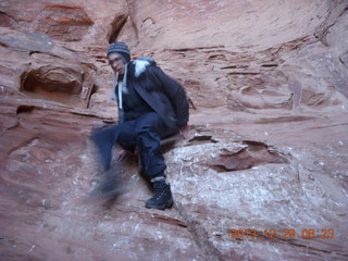 67 8gv. Cave Valley hike - our echo cave - Brian coming down