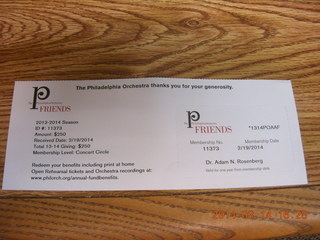 Philadelphia Orchestra donor card