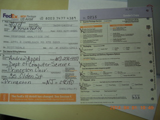 FedEx label to Princeton