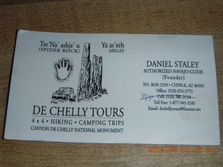 Canyon de Chelly guide Dan  business card