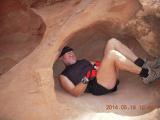 2326 8mg. Arches National Park - Devil's Garden hike - Adam in hole in the rock