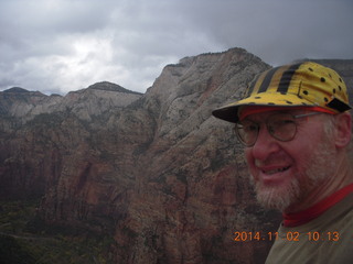 Zion National Park - Cable Mountain hike end view - Adam - Angels Landing + shirt