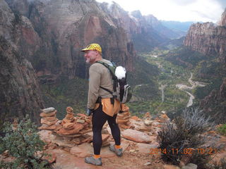 292 8t2. Zion National Park Angels Landing hike - Adam at the top with cairns