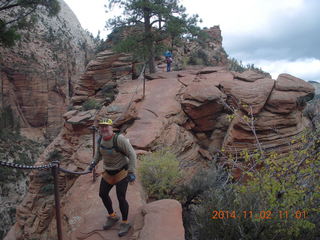 Zion National Park Angels Landing hike - Adam at the top with Forman Acton's slide rule