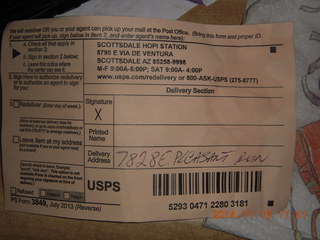 post office ticket for package