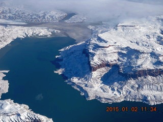 aerial - snow and part of Lake Powell