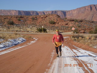 driving from Fisher Towers hike - Adam running - tripod and timer