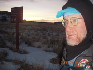 2577 8v4. Canyonlands National Park - Lathrop trail hike - Adam at trailhead with flash