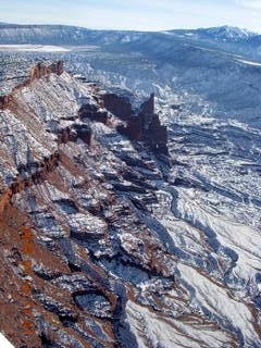 aerial - snowy canyonlands - Fisher Towers