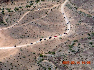 aerial - road to Desert Bar with traffic