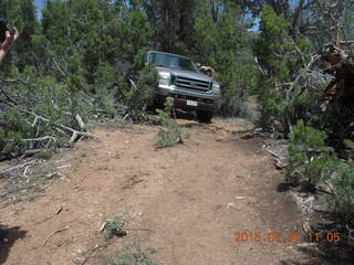 drive to Calamity Mine - very tough side road - truck driving a tight curve