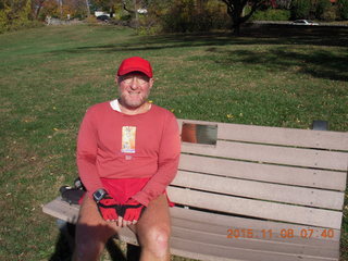 2853 958. Curtis Arboretum run - Adam sitting on bench