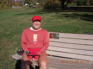 2854 958. Curtis Arboretum run - Adam sitting on bench