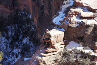 Zion National Park Angels Landing hike - scary sign and Adam