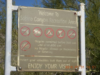 Blackett's Ridge hike - Sabino Canyon Recreation Area sign