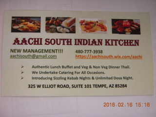 AAchi South Indian Kitchen card