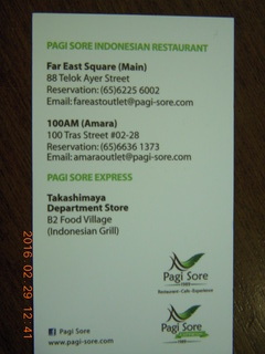 Singapore restaurant card