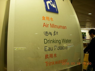 drinking water at the airline gate