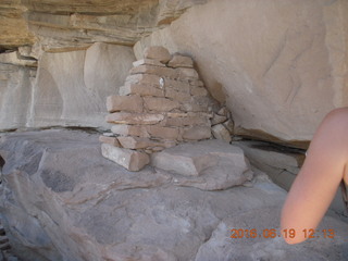 Painted Hand rock art (pointed to by finger)